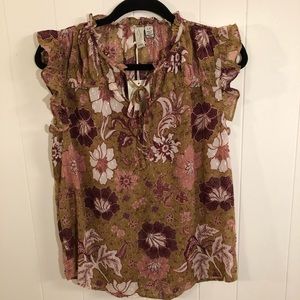 Joie Floral Cuff Fluttery Sleeve Blouse NWT Small